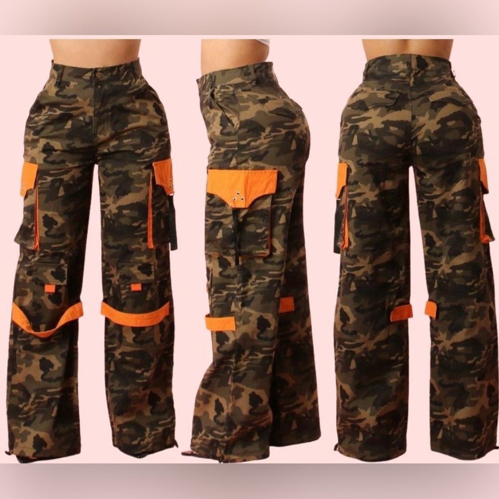 Good Time Oversized Orange Camo Pants
